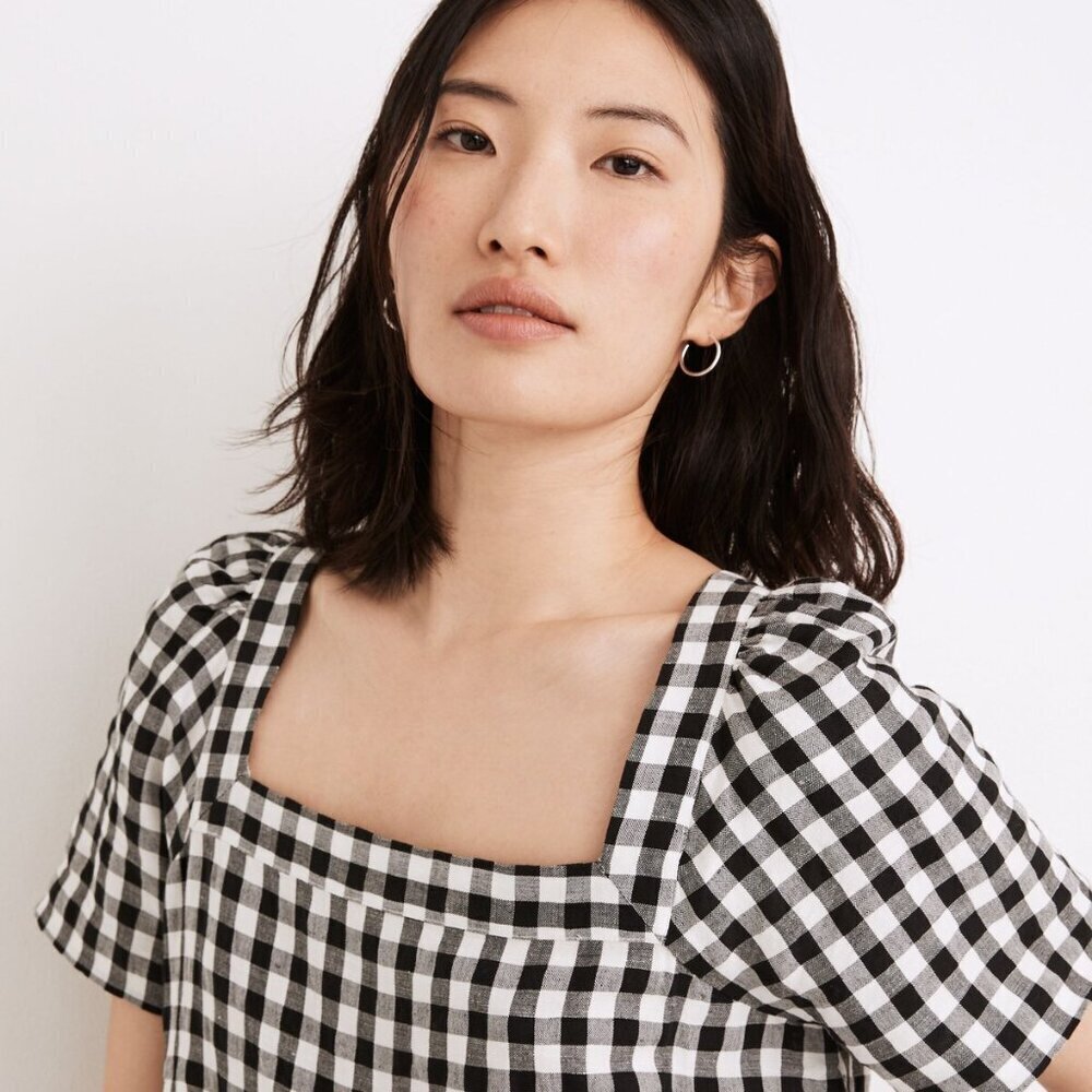 Madewell Women Linen Blend Allie Mini Dress in Gingham Check size small preppy - Picture 15 of 15